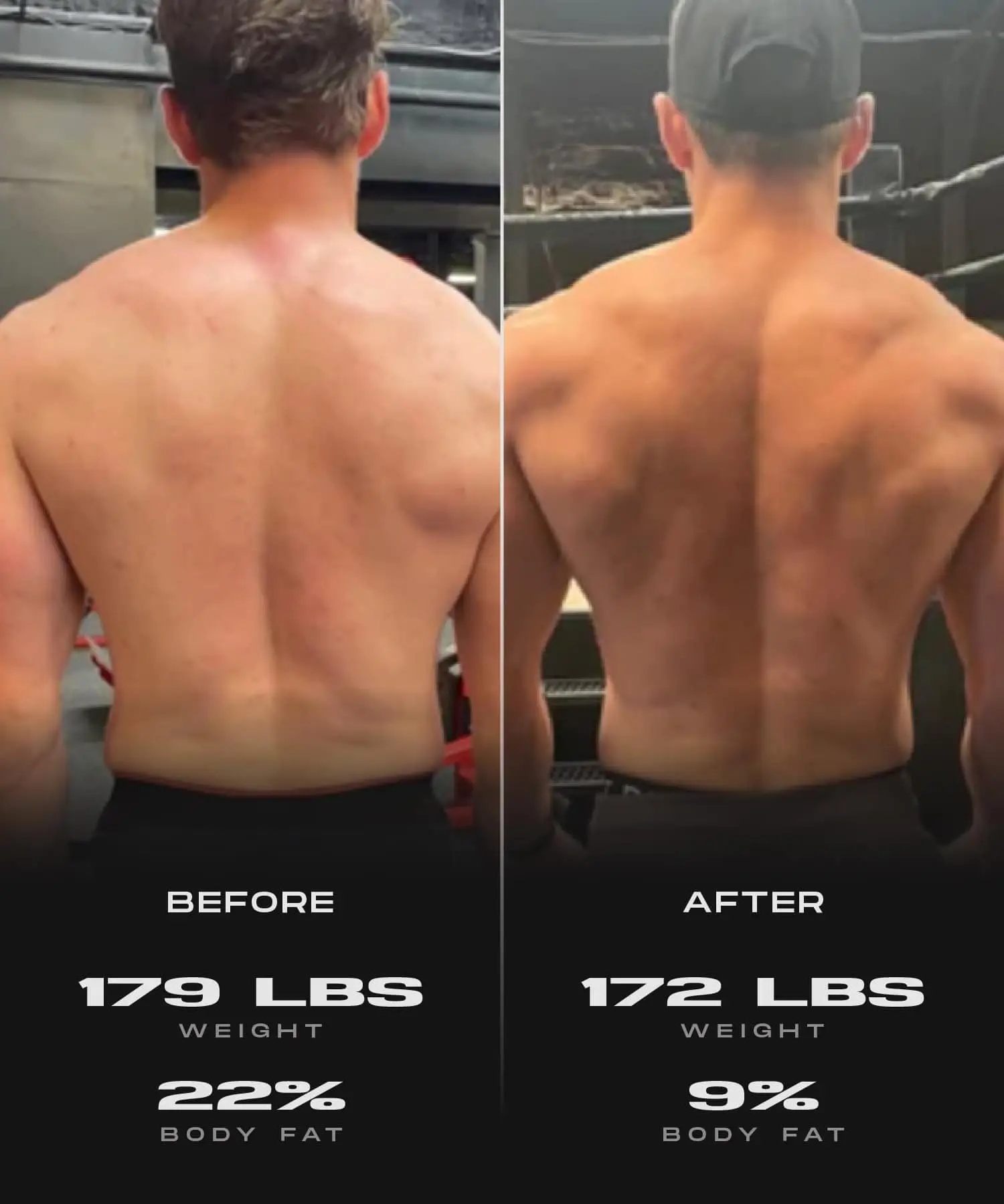 Kevin before and after body recomposition transformation